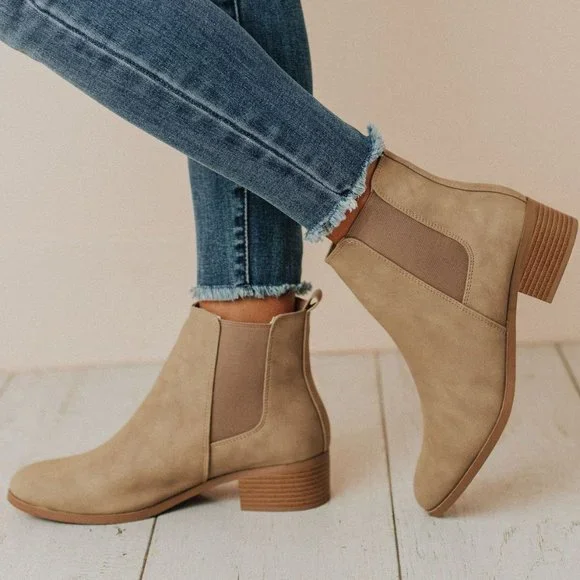 Qupid Chelsea Repeat Slip on Bootie Ankle Boots Slip on WARM TAUPE